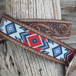 Western Inlay Leather Beaded Belt