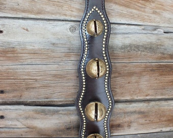 Walnut Leather Sleigh Brass Bell Door Strap