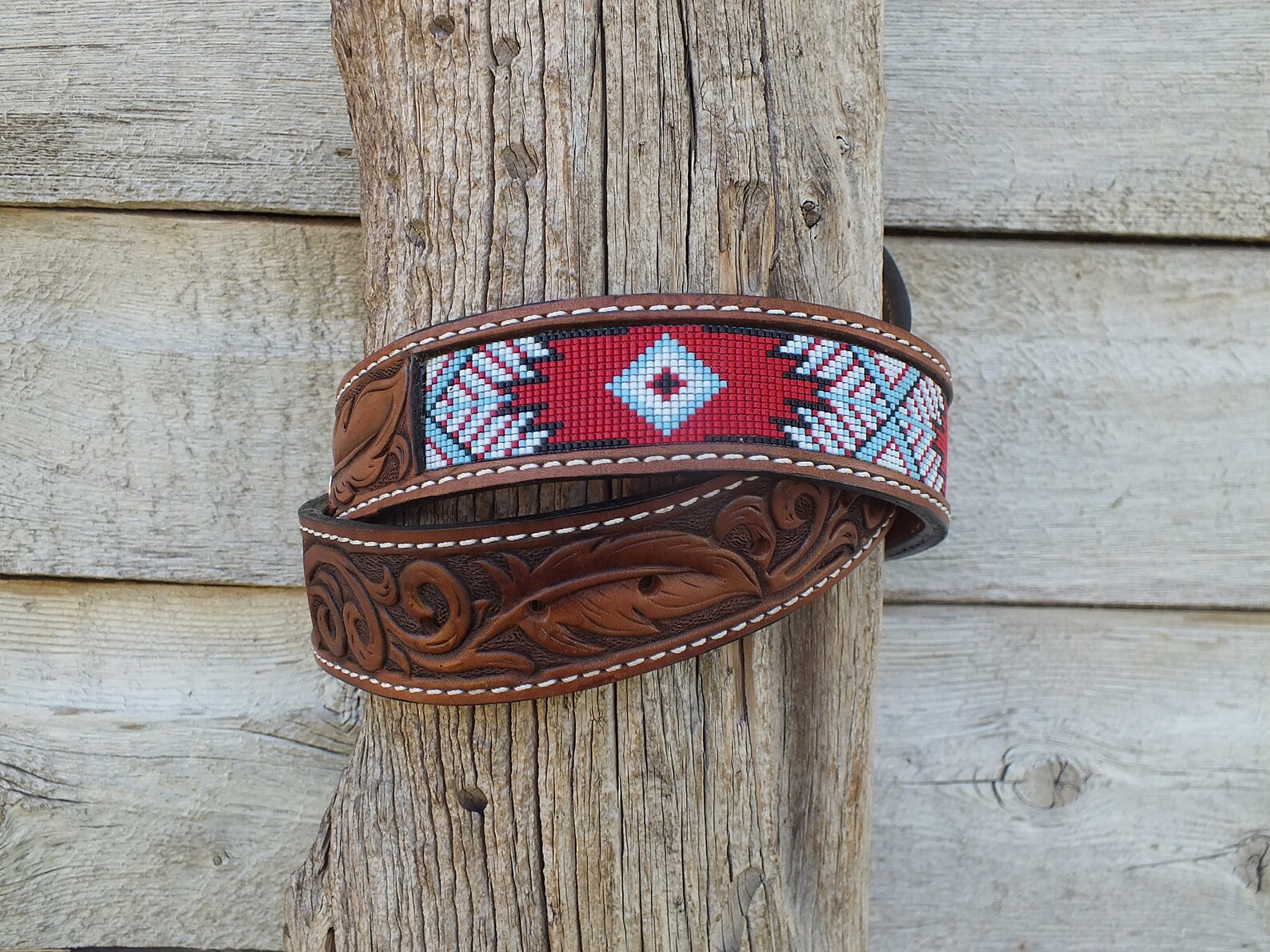Western Leather Beaded Belt Etsy