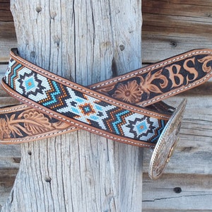 Western Leather Beaded Belt