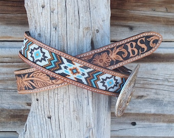 ❤️? WESTERN Beaded BELT leather COWGIRL Designer Amazon.com: Generic 1 3/4 main image 2