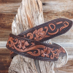 Western Hand Tooled Leather Belt