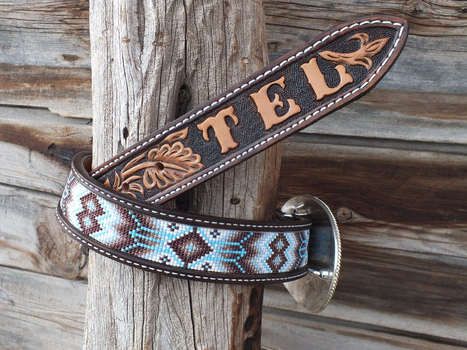 Western Leather Inlay Beaded Belt Etsy