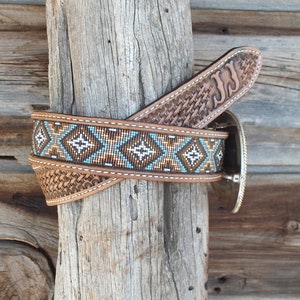 Western Leather Beaded Belt