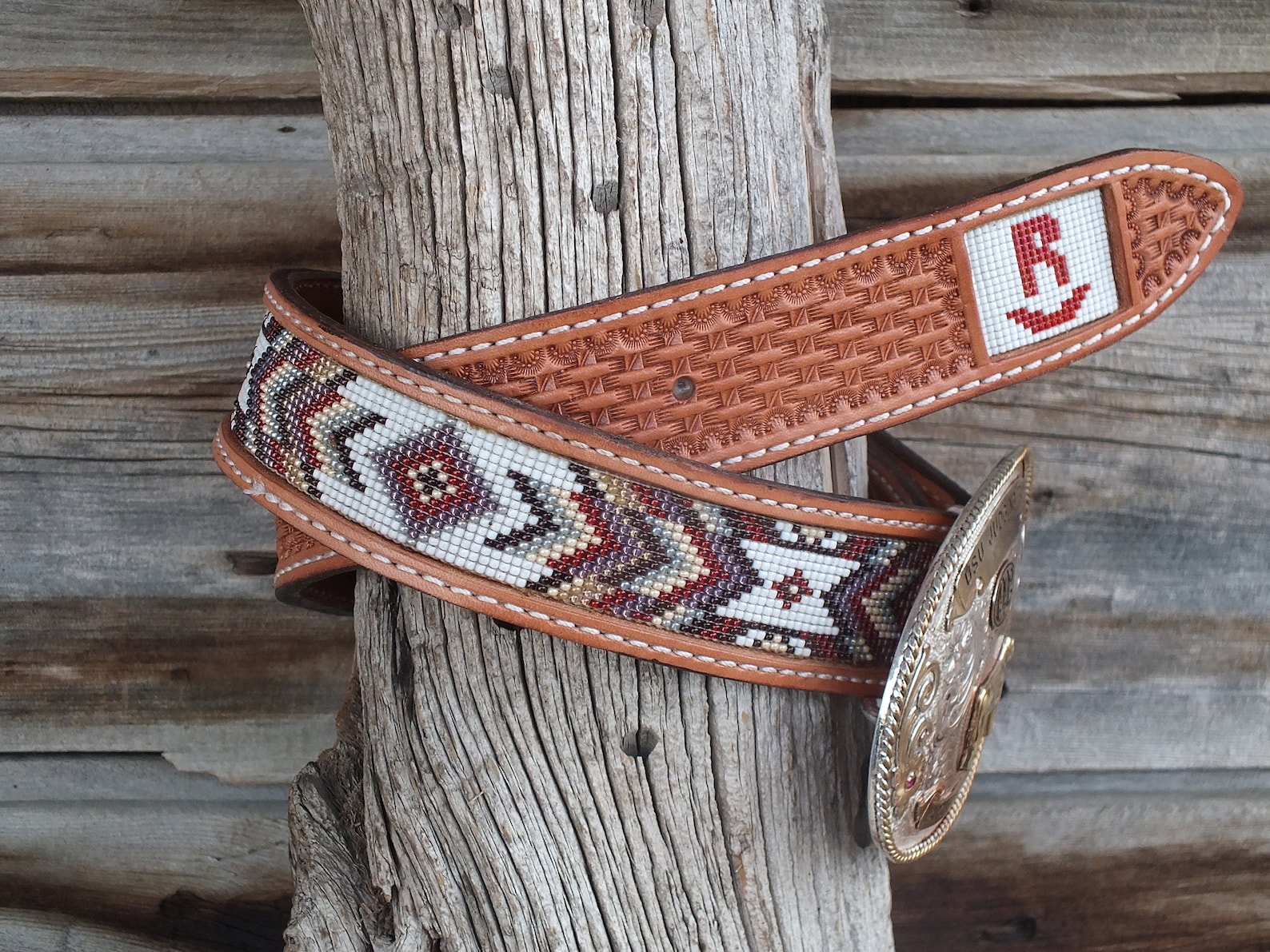 Western Leather Beaded Belt Etsy
