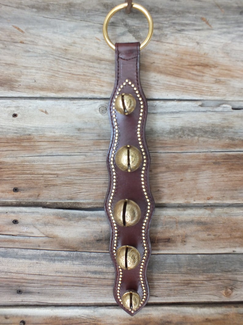 Mahogany Leather Sleigh Bell Door Strap image 1