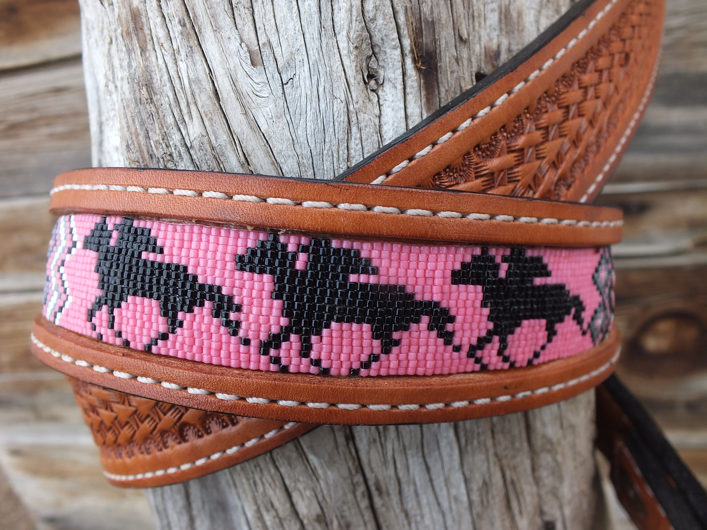 Western Leather Beaded Belt - Etsy
