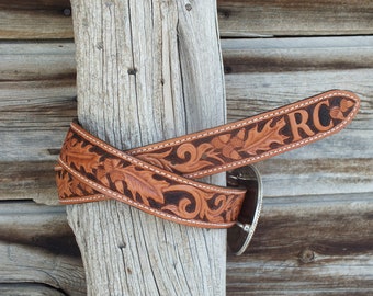 Western Leather Hand Carved Belt
