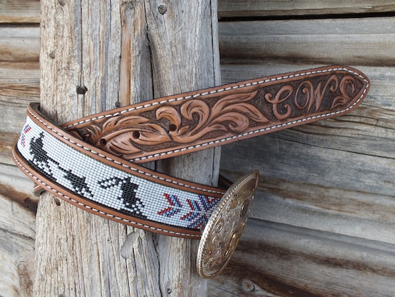 Western Leather Beaded Belt