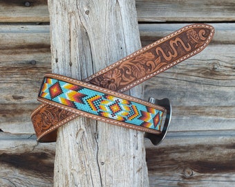 Western Leather Beaded Belt - Etsy