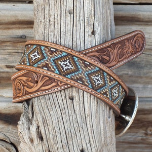 Western Leather Inlay Beaded Belt image 1