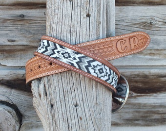 Western Leather Beaded Belt