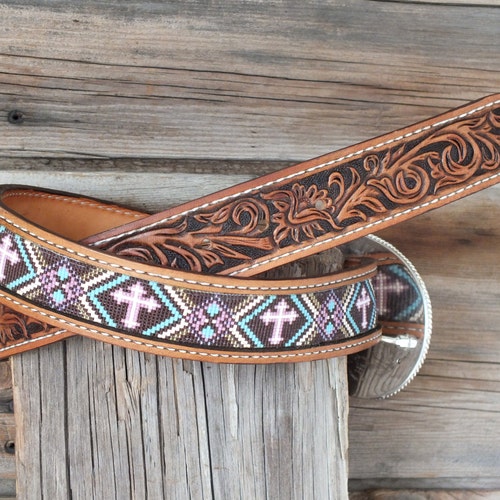 Western Leather Beaded Belt Etsy