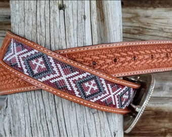 Western Leather Beaded Belt