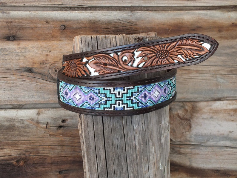 Western Leather Beaded Belt Etsy