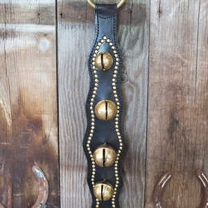 Black Leather Sleigh Brass Bell Door Strap