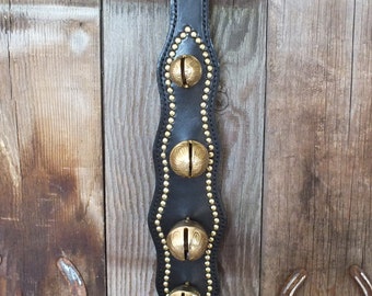 Black Leather Sleigh Brass Bell Door Strap