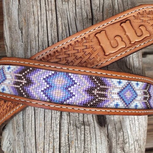 Western Leather Beaded Belt Etsy