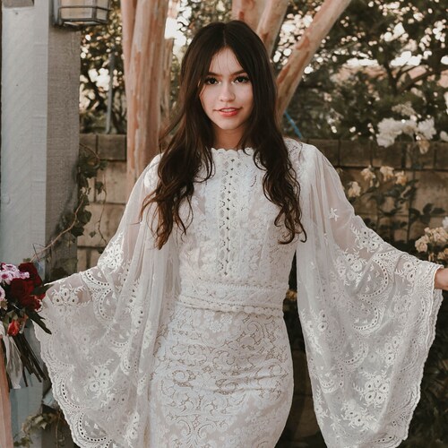 Wedding Dress Boho Fringe Cotton Vintage Lace Hippie Festival - Etsy