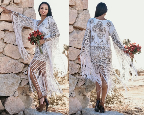 Party dress,Festival outfit Boho Fringe Top Lace fringe dress