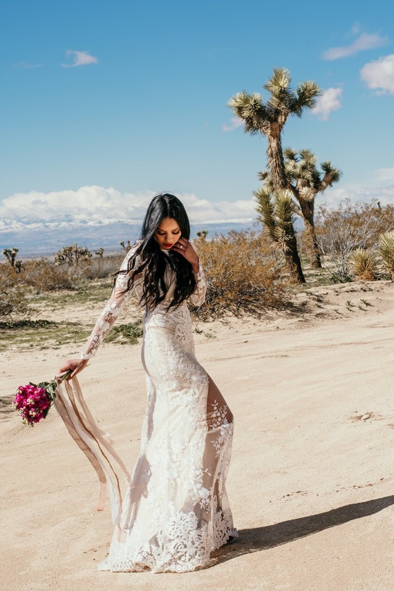 Embroidered Lace Long Sleeve Mermaid Hourglass Wedding Dress Etsy