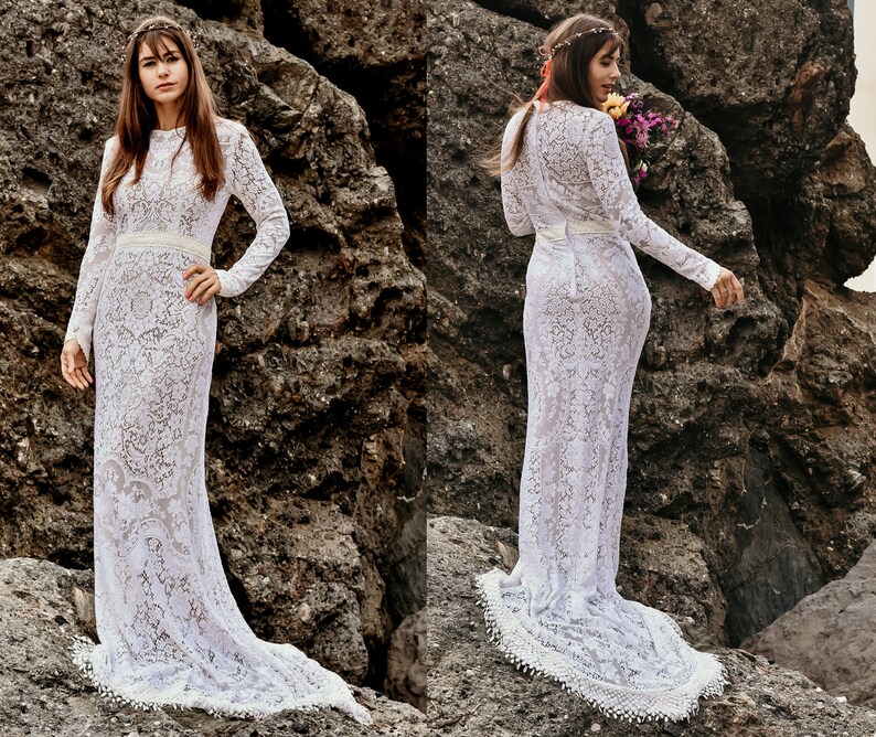 Vintage Long Sleeve Sheer Texture Lace Floral Hourglass Etsy