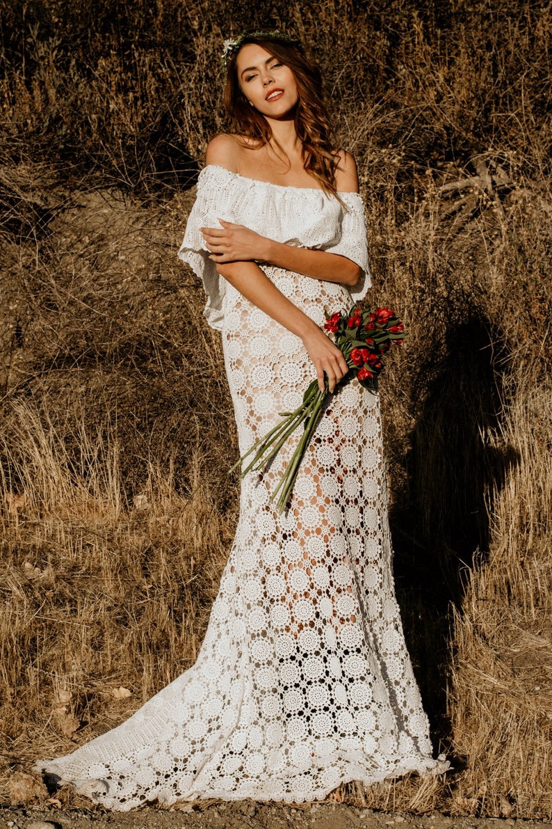 Crochet Lace Wedding Dress Made of Vintage off Shoulder - Etsy