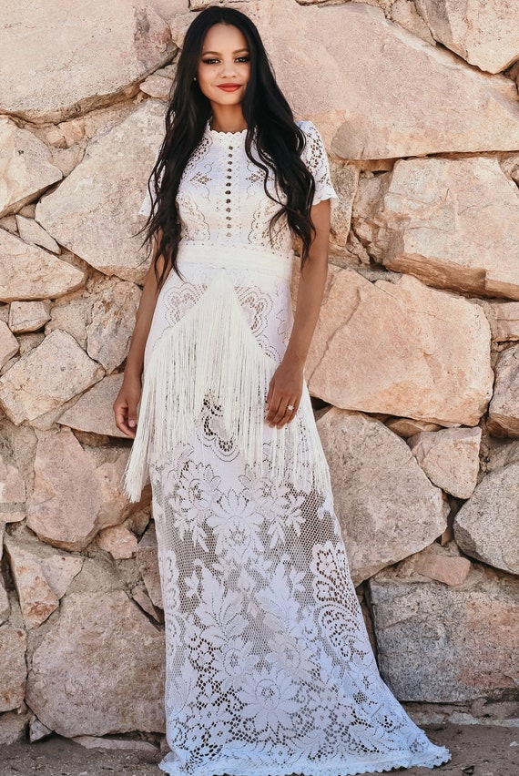 vintage fringe wedding dress