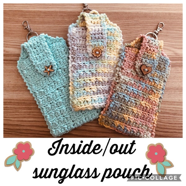 Inside/out sun glass pouch, crochet sun glass pouch, sun glass case,crochet pattern, digital download