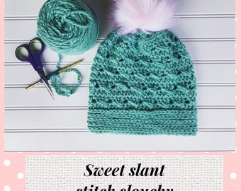 Sweet Slant Stitch Slouchy Hat PATTERN, crochet beanie pattern, slouchy hat pattern, crochet slouchy beanie, DIGITAL DOWNLOAD