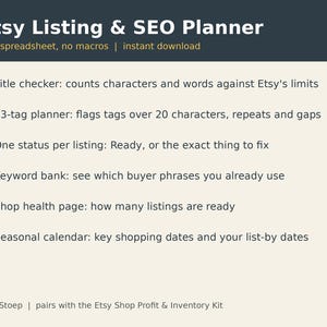 Etsy SEO Planner, Title and Tag Checker, Keyword Tracker, Etsy Seller Spreadsheet Template, Digital xlsx