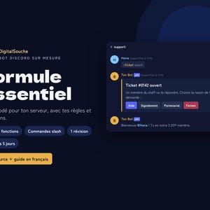 Essential Custom Discord Bot | Custom Bot in French | Tickets, Moderation, Roles, Welcome | Python Source Code
