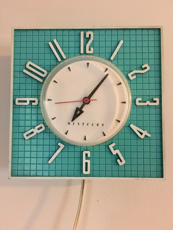 WESTCLOX WALLMATE Kitchen Clock TURQUOISE and black Works Etsy