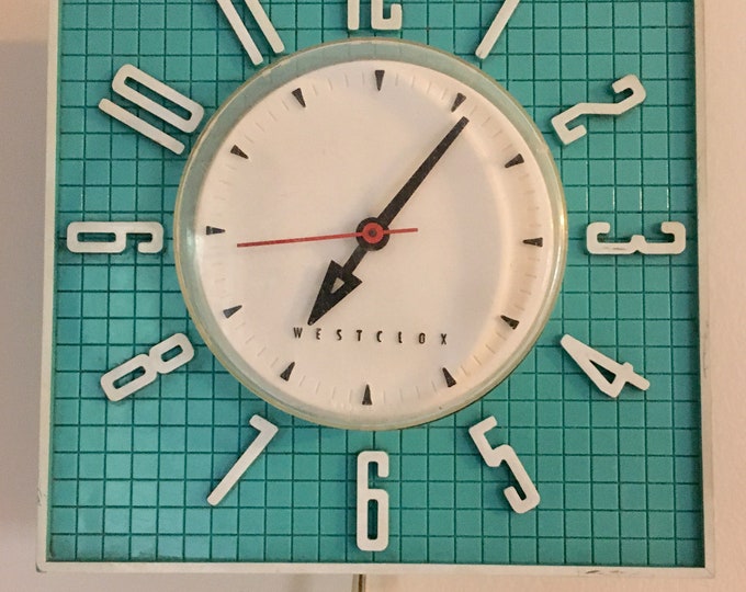 WESTCLOX WALLMATE Kitchen Clock TURQUOISE and Black Works Etsy