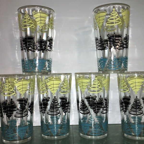 Way cool ATOMIC #TUMBLER SET 1950s modern holiday tree motif