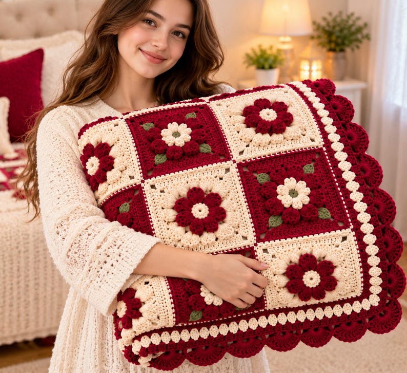 Crochet Rug Pattern, Granny Square Rug, 3D Flower Floral Design ...