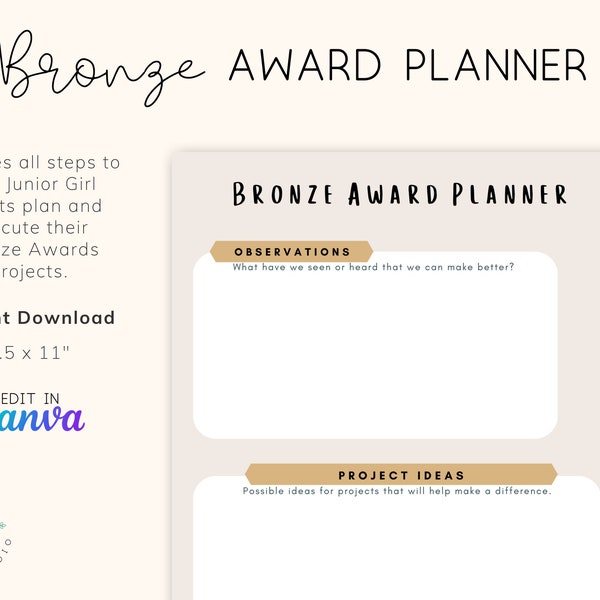 Girl Scouts Bronze Award Planner | Girl Scouts | Printable | Download | 8.5 x 11" | Worksheet