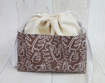 Botanical screen printed drawstring makeup / cosmetic / wash / travel bag