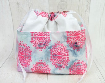 Screen printed drawstring makeup / cosmetic / wash / travel bag