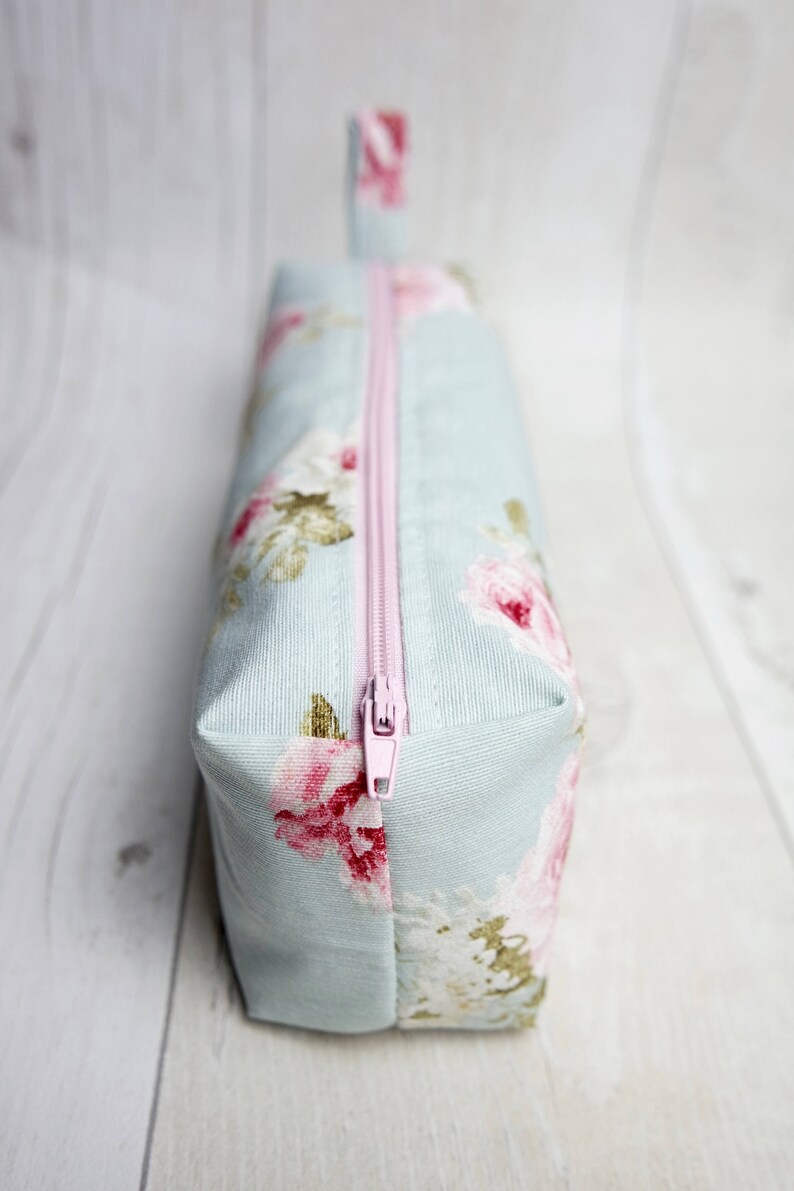 Floral Pencil case/ Makeup bag made with a blue floral cotton Etsy