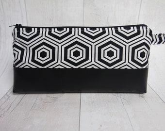 Geometric black and white makeup/ cosmetic bag / pencil case.