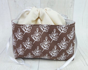 Botanical screen printed drawstring makeup / cosmetic / wash / travel bag