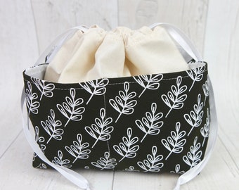 Botanical screen printed drawstring makeup / cosmetic / wash / travel bag