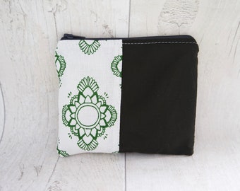 Screen printed linen coin purse/zipper pouch