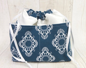 Henna pattern screen printed drawstring makeup / cosmetic / wash / travel bag