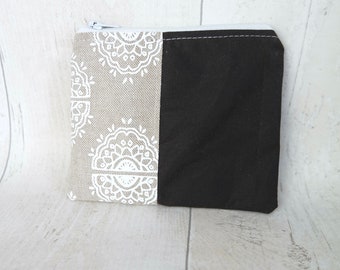 Screen printed cotton coin purse/zipper pouch