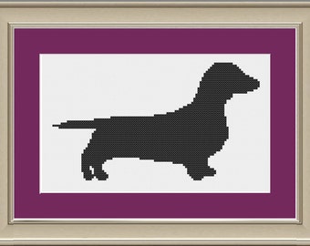 Dachshund silhouette: cute dog cross-stitch pattern