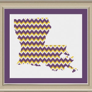 Chevron stripe Louisiana silhouette: cool cross-stitch pattern