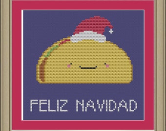 Feliz Navidad: cute Christmas taco cross-stitch pattern