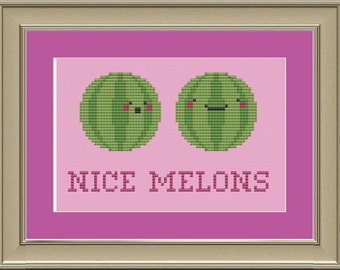 Nice melons: cute watermelon cross-stitch pattern